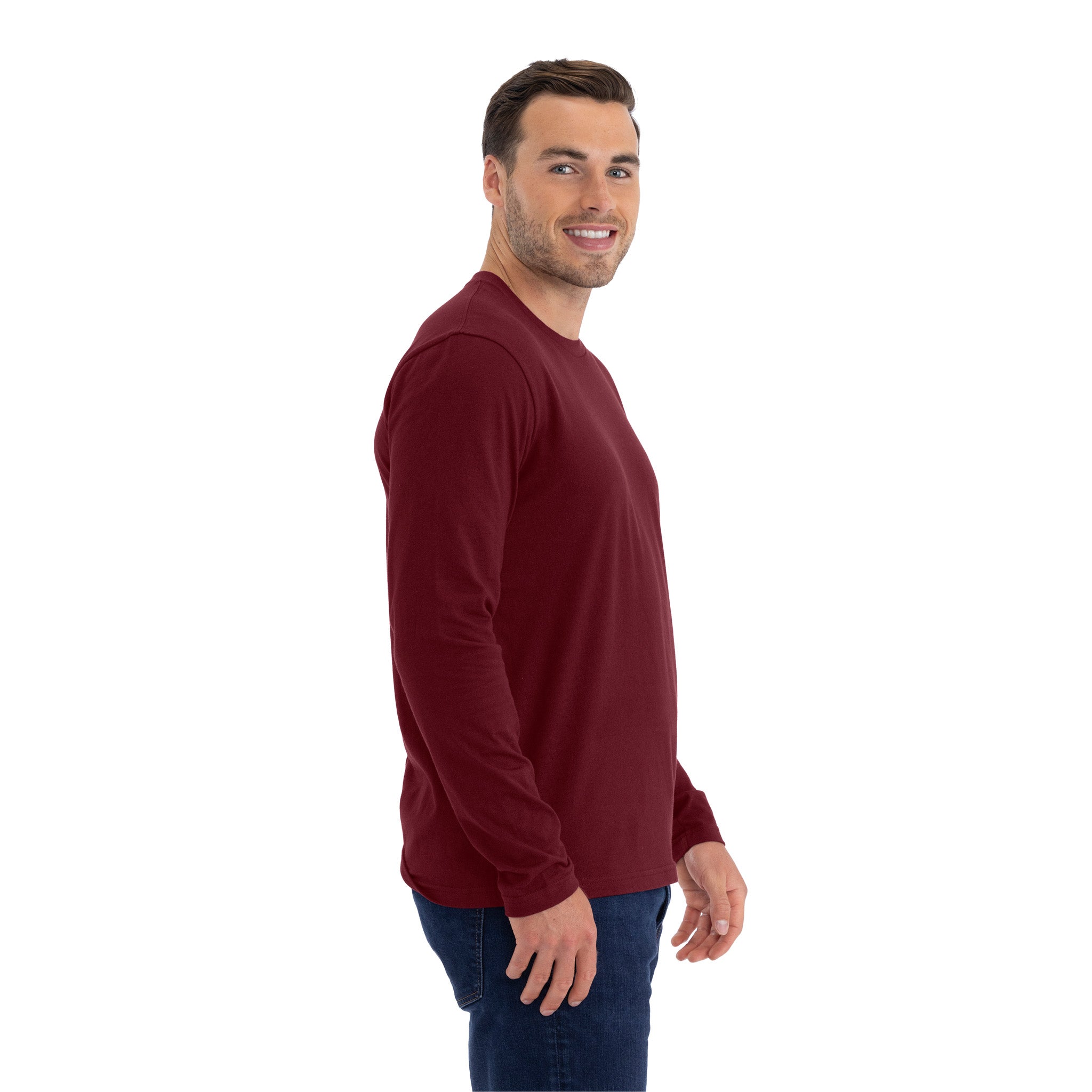 Unisex Cotton Long Sleeve T-Shirt Maroon 3601 Next Level Apparel Side View