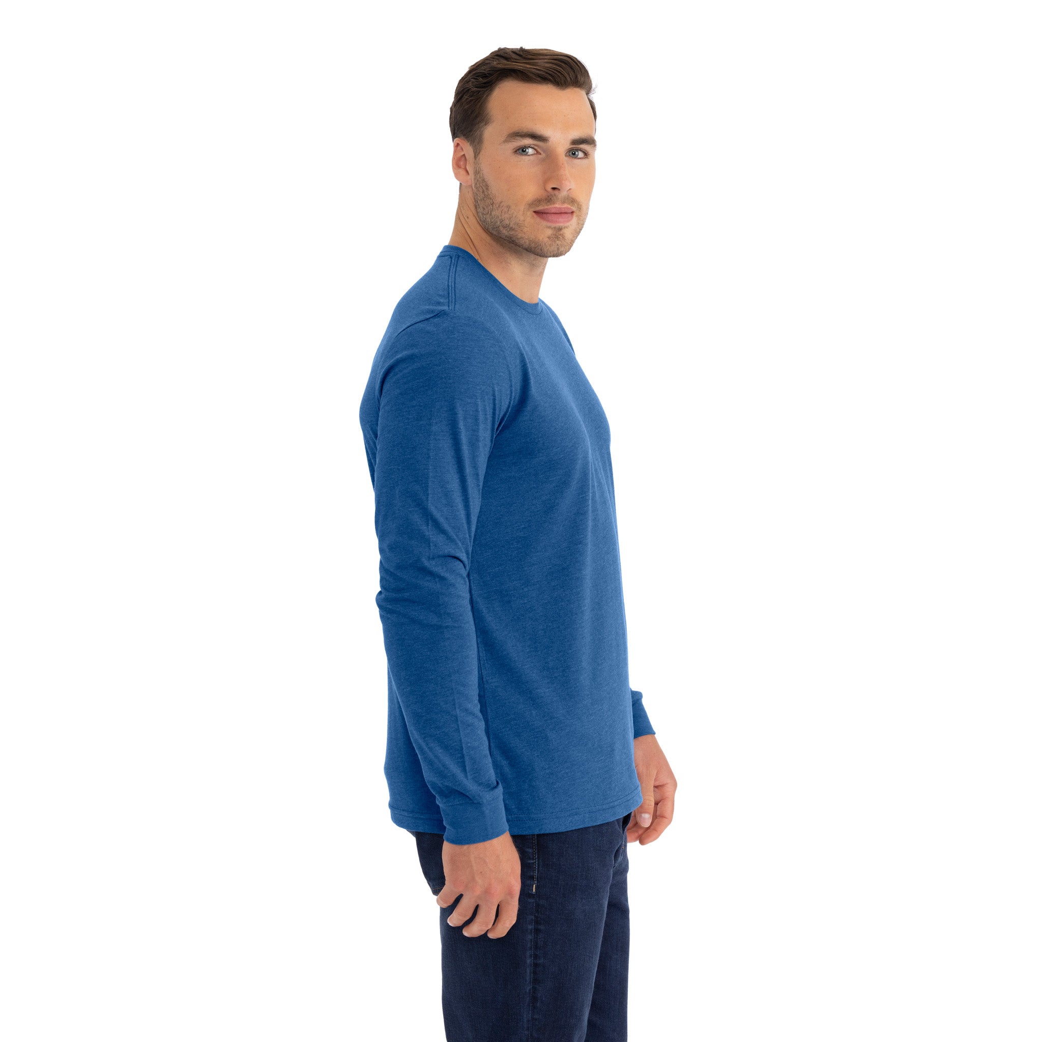 Unisex CVC Long Sleeve T-Shirt Heather Cool Blue 6211 Next Level Apparel Back View