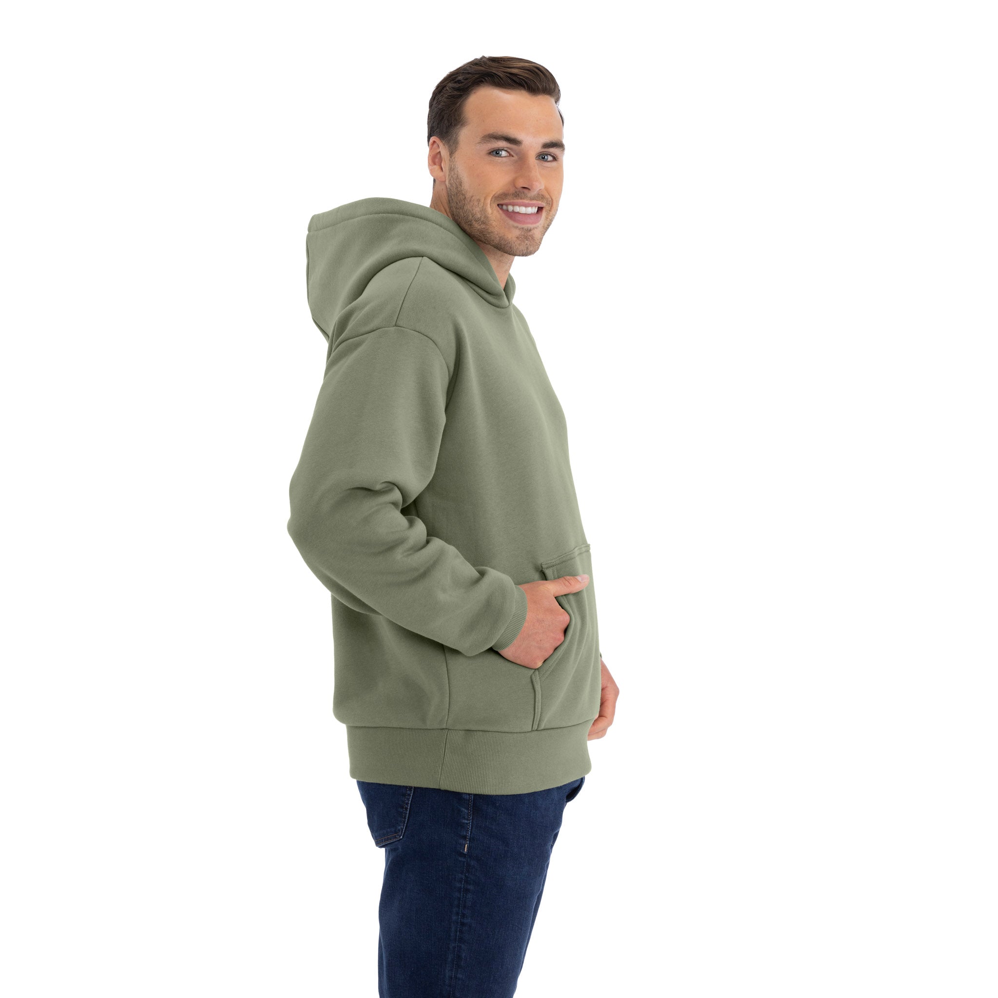 Unisex Heavyweight Pullover Hoodie Light Olive 9307 Next Level Apparel Back View